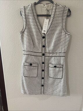 Veronica Beard Black and White Striped Tweed Mini Dress
